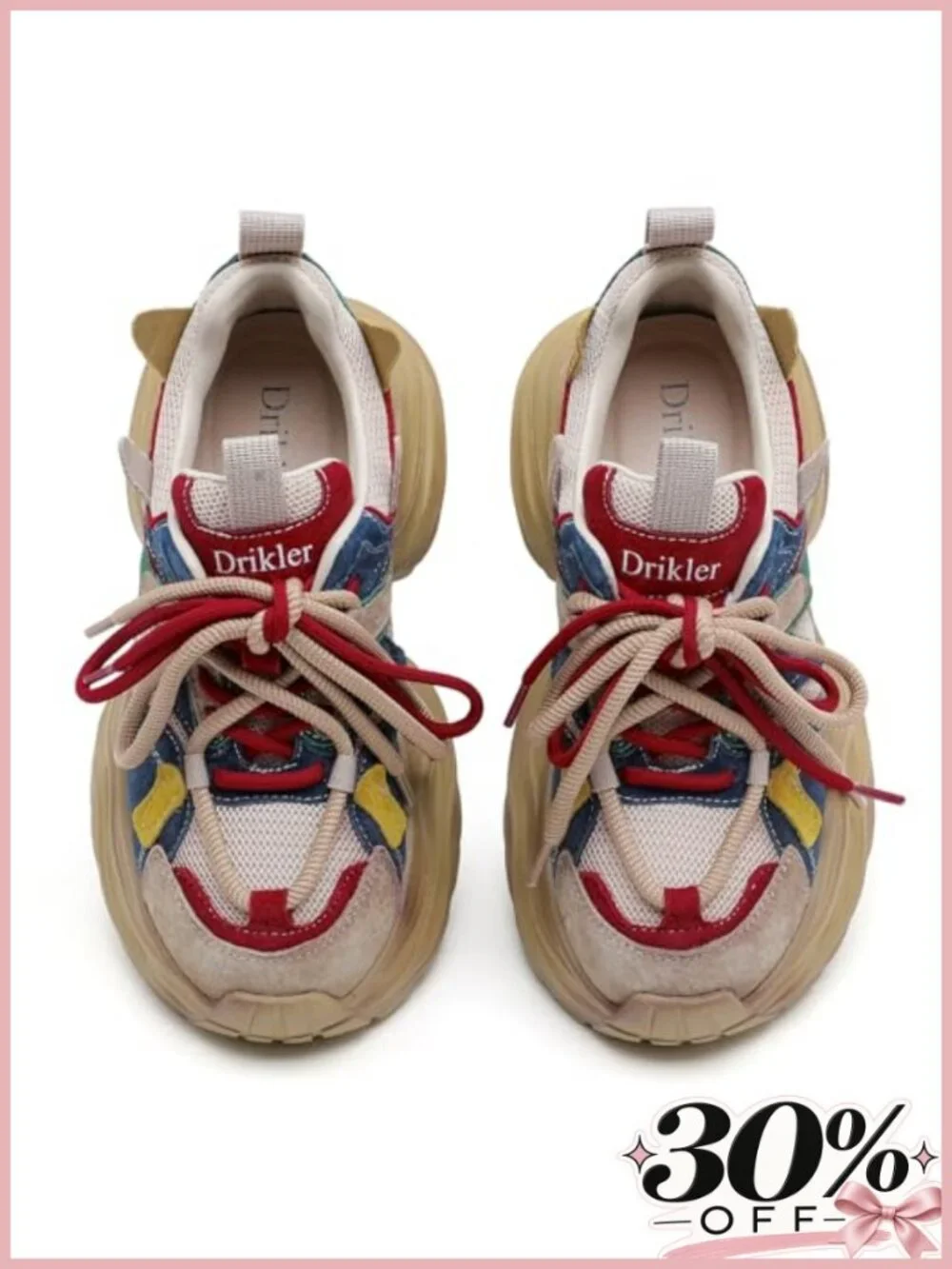 Women's Platform Sneakers Leather Mesh Lace-Up Walking Shoes